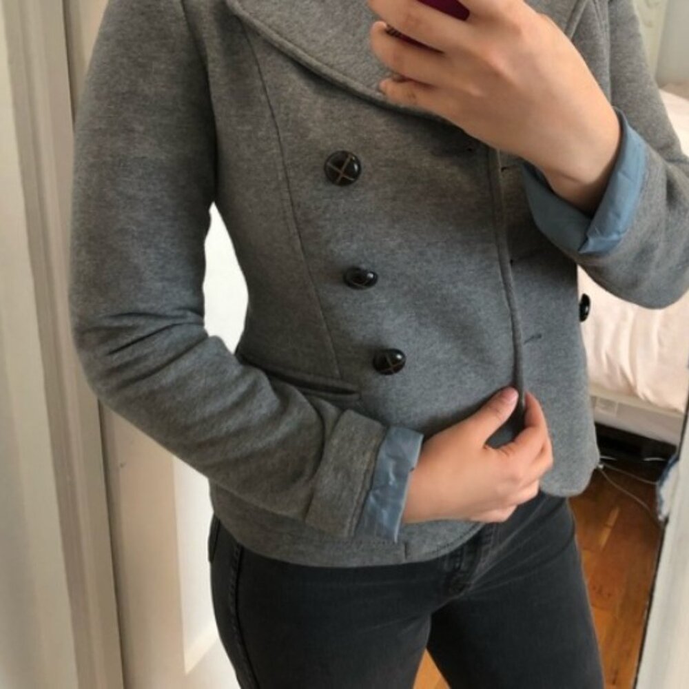 NWOT H&M Heather Grey Double-Breasted Stretch Lined Blazer /Peacoat